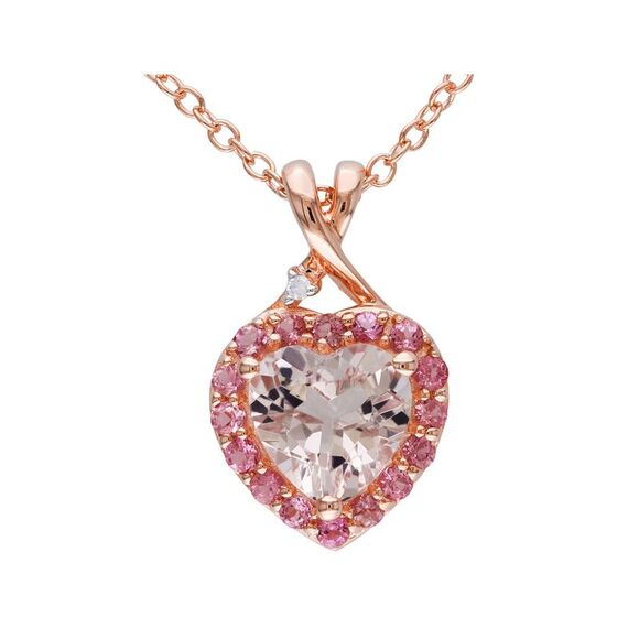 1.33 Carat (ctw) Morganite & Pink Tourmaline Heart Necklace Rose Sterling Silver